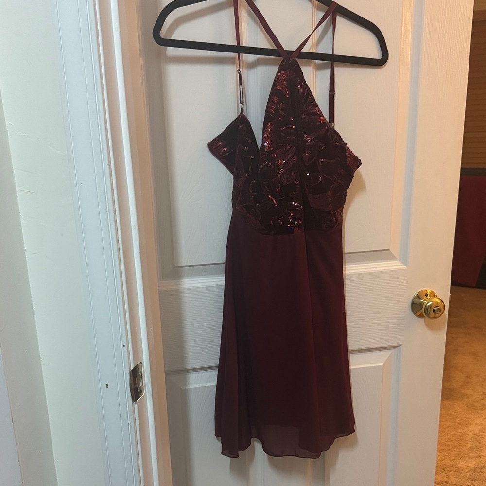 Elegant Burgundy Halter Dress